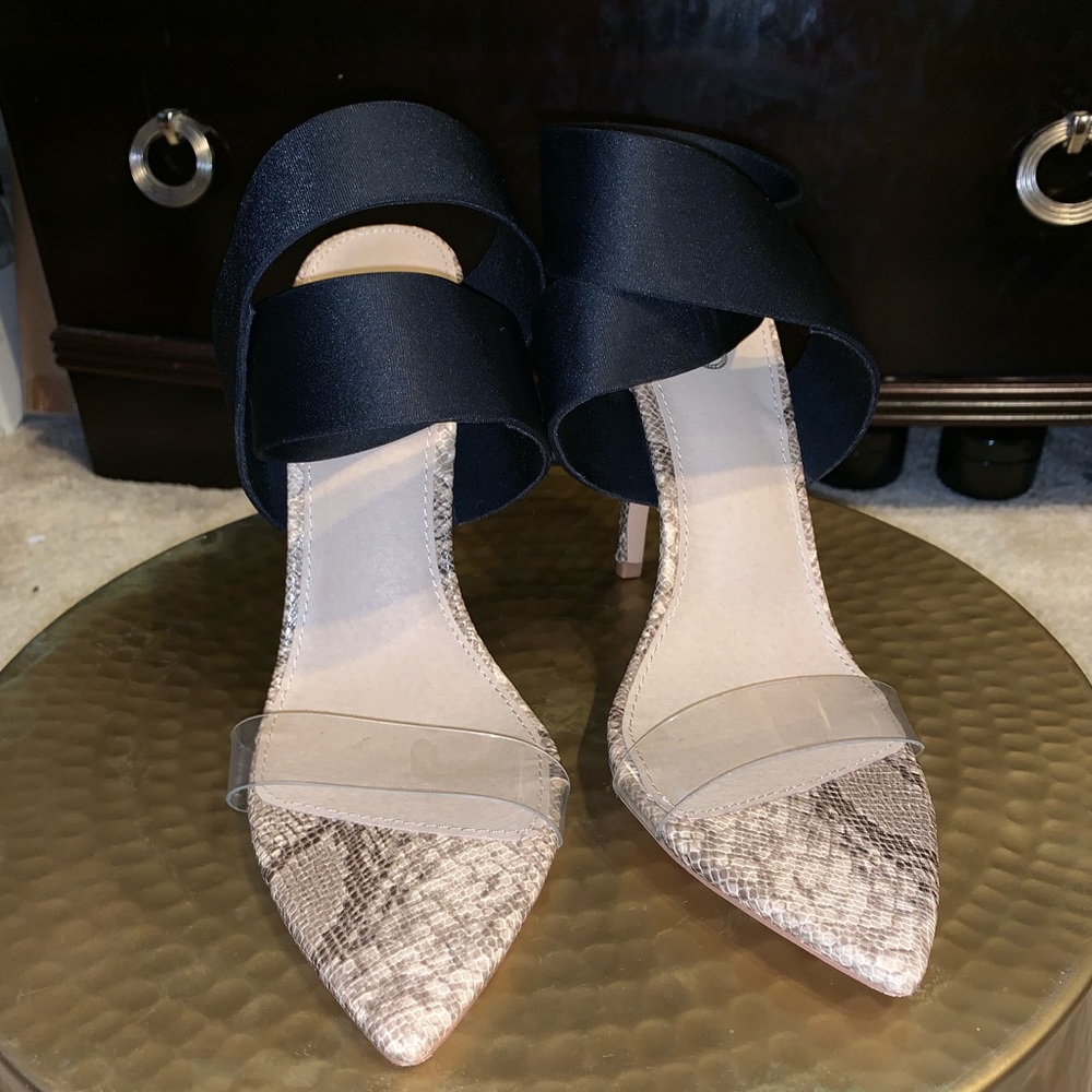 Perspex detail snake print heeled sandal